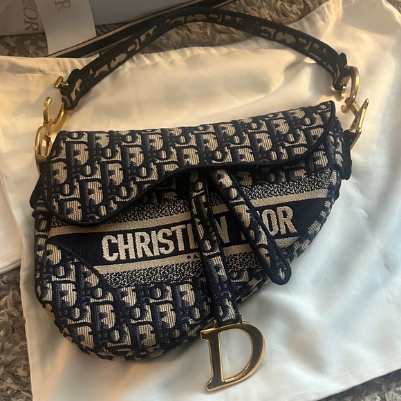 AUTHENTIC Christian Dior Oblique Saddle Bag – Blue Jacquard - Picture 3 of 16